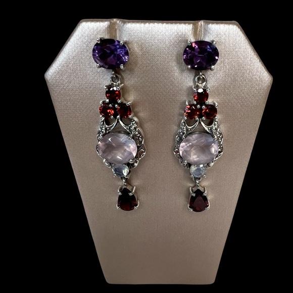 🌟NICKY BUTLER 925 Sterling Silver Rose Quartz Garnet Moonstone Drop Earr… - Picture 6 of 11